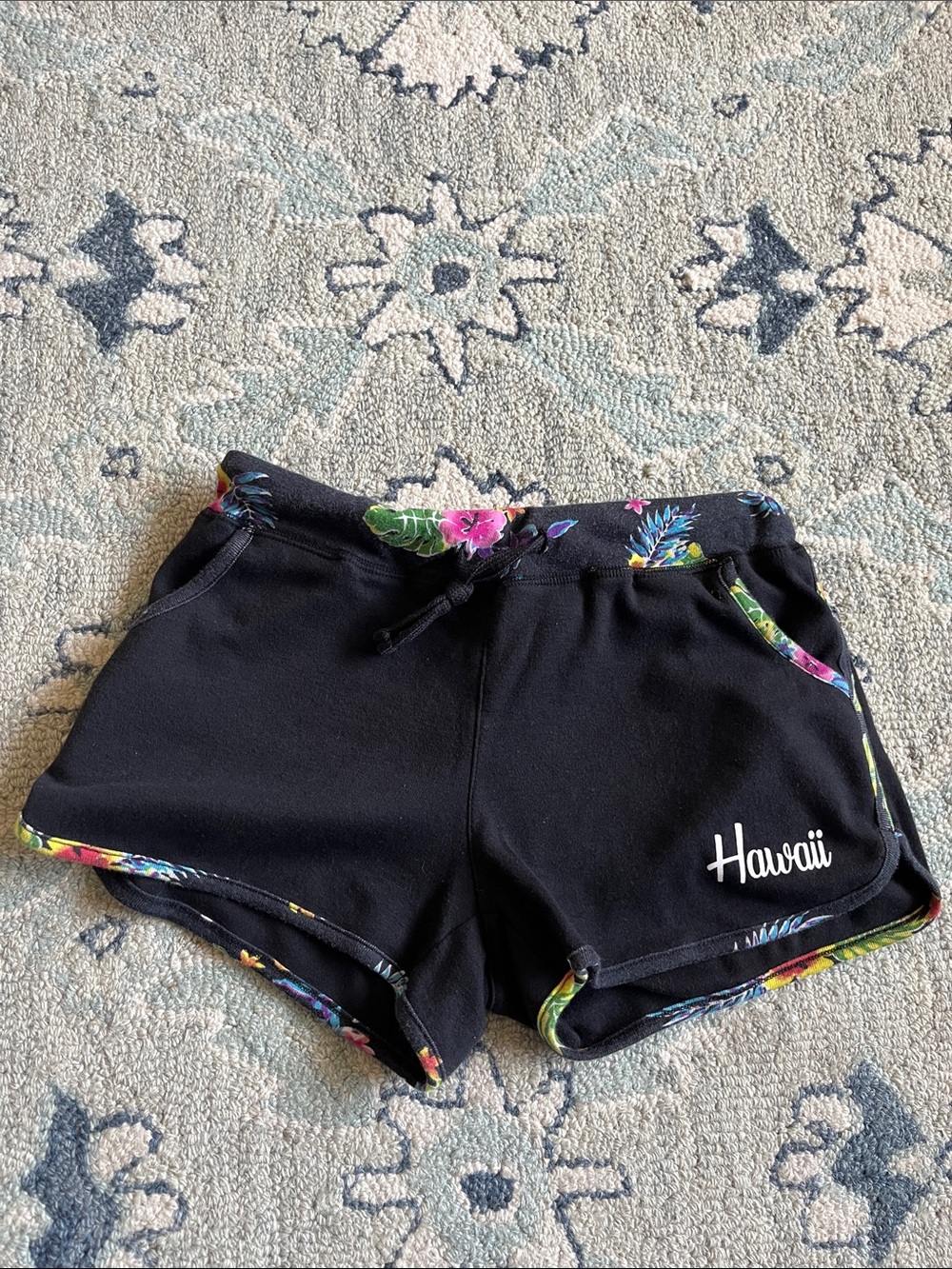 Hawaii Black Floral-Trim Women’s Shorts